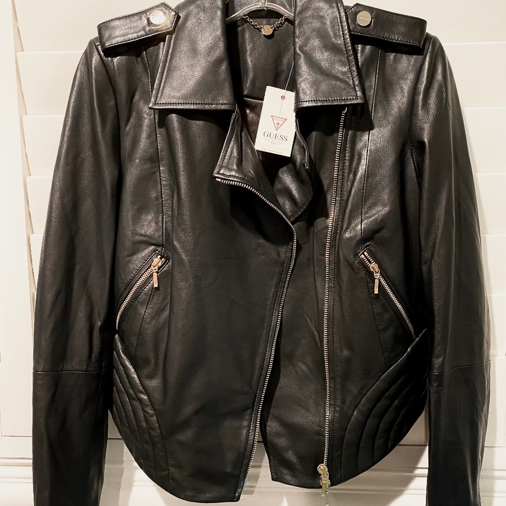 NWT Guess by Marciano Lamb cropped leather motor jacket size S